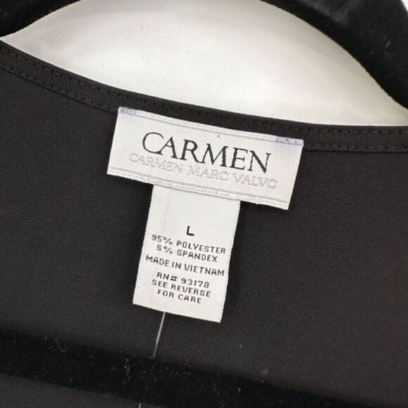 NWT Carmen Marc Valvo Women's V Neck Studded Tunic Blouse Black Gold Size Large - Picture 3 of 8